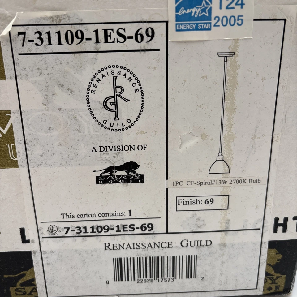 Savoy House Lighting Renaissance Guild 7-31109-1ES-69 CF-Spiral 13W2700k VTG NEW - Image 2 of 4