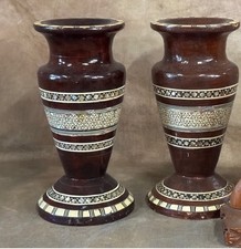 ✨Unique✨Vintage Hardwood Vases With Inlays