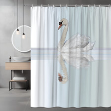 Swan Shower Curtain White Bird Water Reflection Graphic
