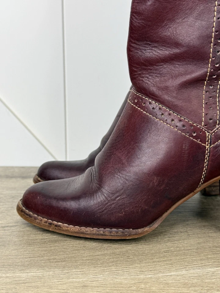 Botas hasta la rodilla de cuero borgoña vintage años 70 Thom McAn para mujer talla 7 Foto 4 de 4