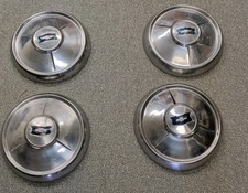 Vintage 10.25 Chevy Dog Dish Hubcaps Set Of 4 Oem Stainless Poverty Caps 3 Rib