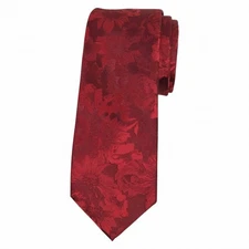 BAR III Mens Slim Tie Burgundy Red Tonal Glacier Floral Woven 2.5 Skinny Necktie