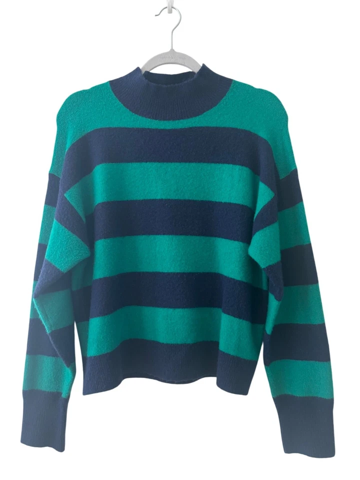 J. Suéter Crew Extra Suave Verde Azul Marino Rugby Rayas Cuello Imitado Extra Suave Talla S Foto 3 de 4