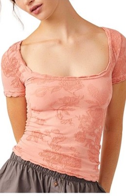 Free People Intimately Medium Large Peachy Coral Floral Send Love Top NWT
