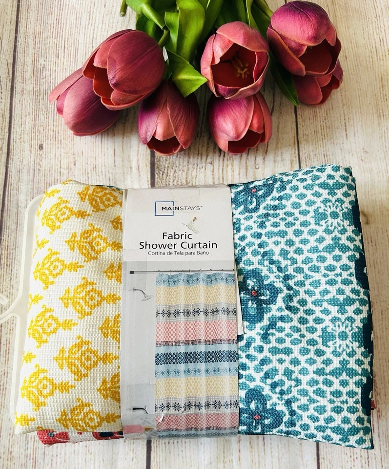 MAINSTAYS Colorful Boho Textured Weave Fabric Shower Curtain with Hooks NWT - Image 2 of 4