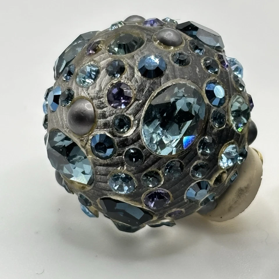 Alexis Bittar Handcrafted Carved Lucite Post Clip On Earrings Blue Crystal Color - Image 3 of 4