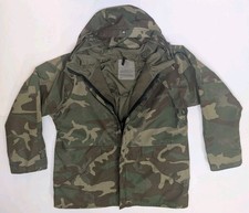 BDU Army Cold Weather Parka Jacket Mens Large Hooded Woodland Camo Zip Combat