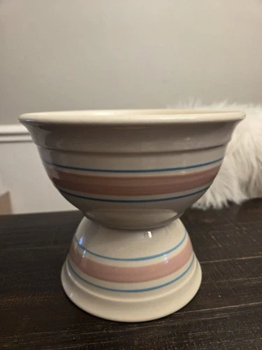 Vintage McCoy Stonecraft Mixing Bowls Pink and Blue Bands  Ovenproof 8" & 6"