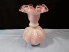 Fenton Milk Glass Pink Interior Peach Crest Beaded Melon Vase 6 3/8" Tall