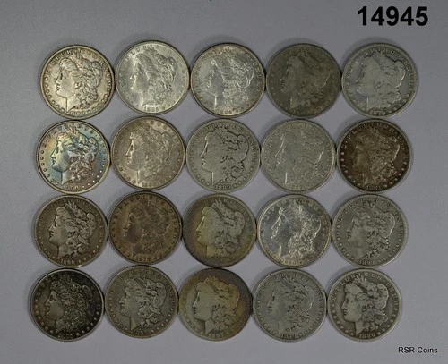 VF-XF+ PRE 1921 MORGAN SILVER DOLLARS 90% SILVER ROLL OF 20 COINS! #14945