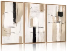 FWIEXA Modern Abstract Canvas Wall Art Set of 3, Framed Neutral Wall Decor, L...