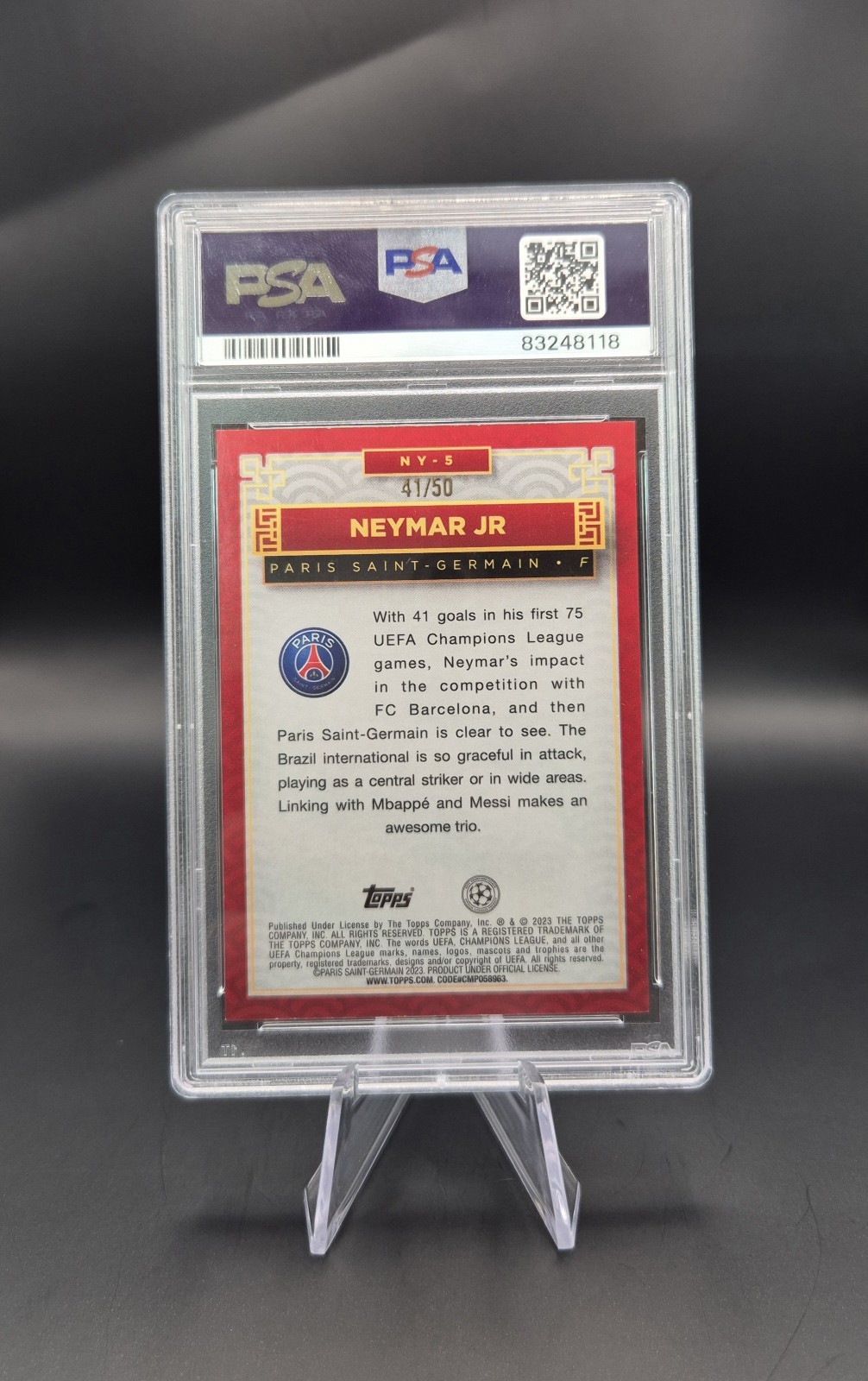 Neymar Jr 2022-23 Topps Jade Edition Chinese New Year Yellow Jade /50 #NY5 PSA 9 view 2