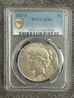 PCGS AU-53, 1927-S SILVER PEACE DOLLAR. Nice strike and hints of luster.