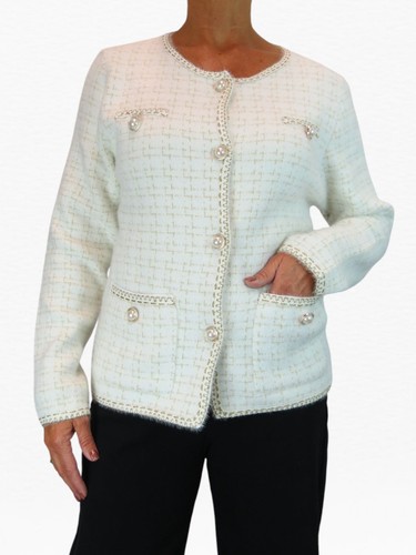 Damen weiche Strick Crop Jacke mit Perlen Knöpfe Elegant Cardigan Stil 10-18 - Bild 5 von 22