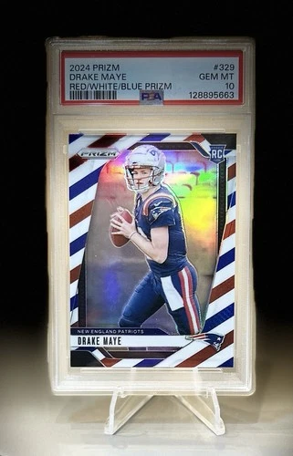 2024 Panini Prizm - Rookies Drake Maye #329 Red White & Blue Prizm (RC) PSA 10