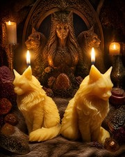 Freya Cats Set Of 2 Beeswax Candles Natural Altar Decoration