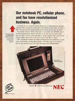 1991 NEC UltraLite Workstation Print Ad/Poster Intel Laptop Cell Phone Art 90s