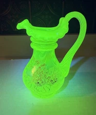 Fenton Historical Collection Opalescent Topaz Uranium Hydrangea Pitcher S Allman