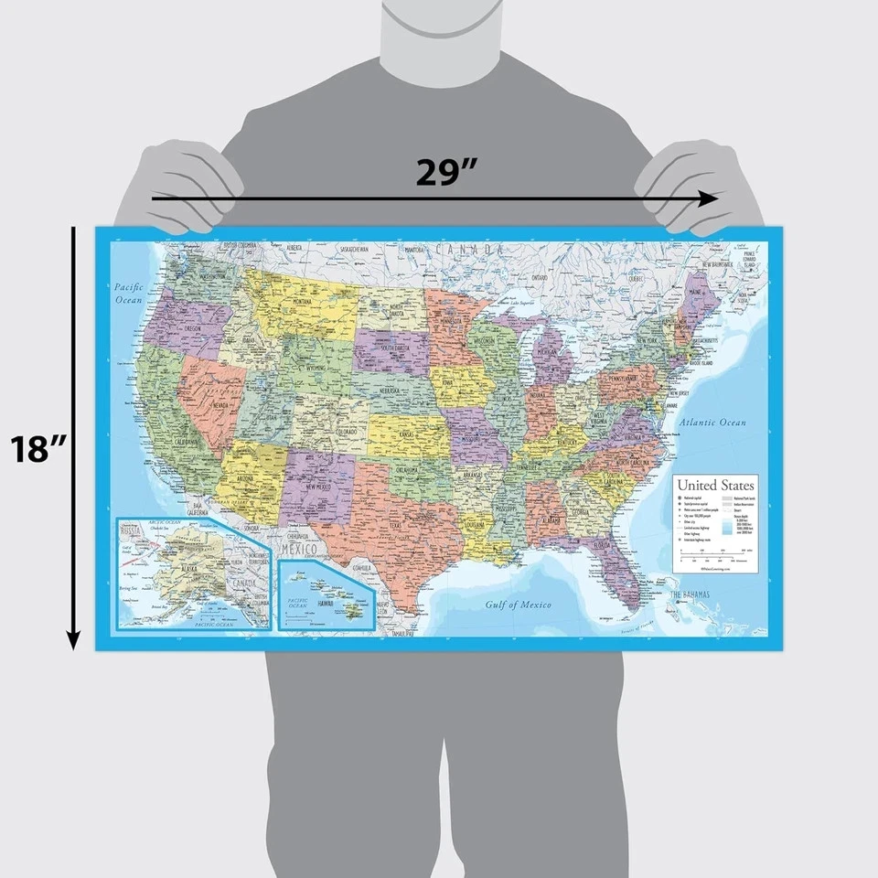 Paquete de 2 - Mapa del mundo laminado y conjunto de carteles de mapa de Estados Unidos - Mapa de gráfico de pared del mundo y Foto 3 de 4