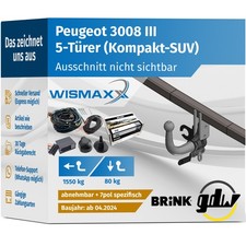 ANHÄNGERKUPPLUNG für Peugeot 3008 III ab 24 abnehmbar GDW +7pol E-Satz BRINK