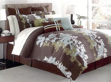 Image of (2) Lawrence Luka Euro Shams Chocolate Brown Blue & Green Ribbon Stripe Cotton