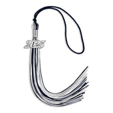 Endea Graduation Navy Blue/Silver/White Mixed Color Tassel with Silver Date Drop