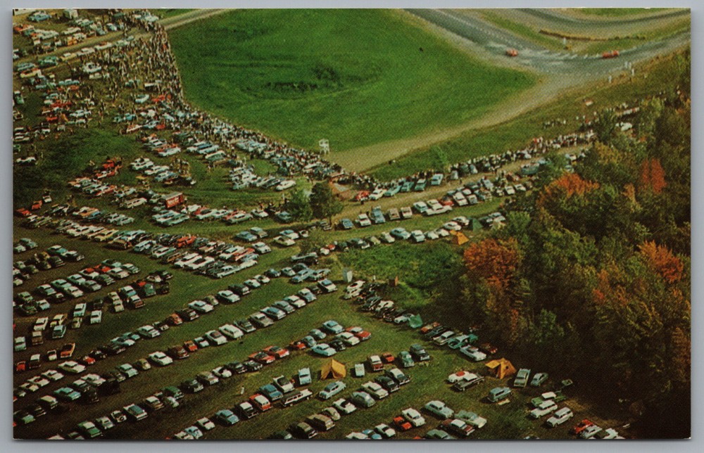Watkins Glen NY Race Track Aerial View Cars Tents c1960 Postcard