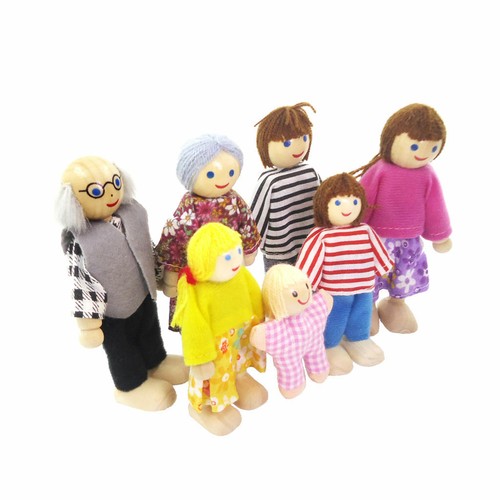 Holz Familien Set Maßstab 1:12 Puppenhaus Miniatur Mädchen Spielzeug Mitglieder Puppen Set - Bild 4 von 13