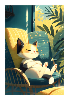 Cute Cat  in Mid Century Modern Chair Art Print cic8