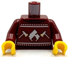 Lego New Dark Red Minifig Torso Knit Fair Isle Holiday Christmas Sweater Xmas
