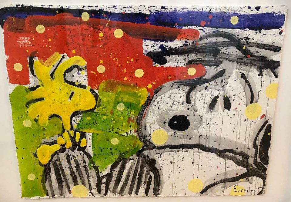PINTURA ACRÍLICA ORIGINAL TOM EVERHART SNOOPY & WOODSTOCK firmada Schulz Peanuts Foto 3 de 4