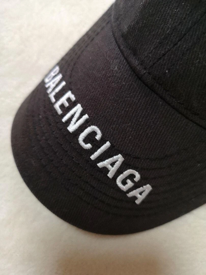 BALENCIAGA Logo Baseball Cap Hat Black Adjustable Size L58 Good