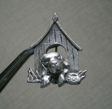 Puppy Dog in Kennel Vintage Pewter Brooch Pin 5.7g