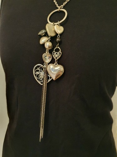 necklace Debenhams long silver, pendant 