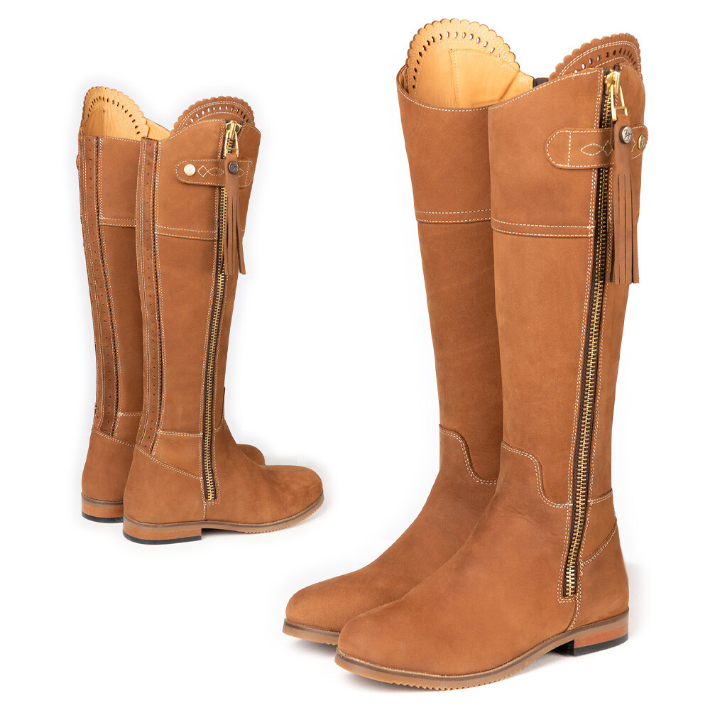 Damas Botas Altas de Cuero Estilo Español Cuero Nobuck Cremallera Completa Bota Hasta la Rodilla