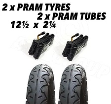 2 x Pram Tyres & 2 x Tubes 12 1/ 2 1/4 Slick Bebecar Klever Babyjogger Adbor