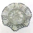 Vtg Iridescent Smoky Gray Carnival Glass Scalloped Dish Fruit Bowl 11" Unmarked
