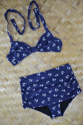 Women Vintage Retro Bikini with Anchors Anker high waist hohe Taille Rockabilly