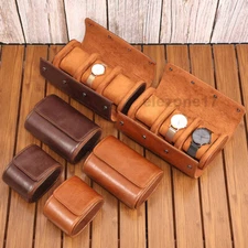 1/2/3 Slots Genuine Leather Watch Roll Display Box Travel Watches Storage Case