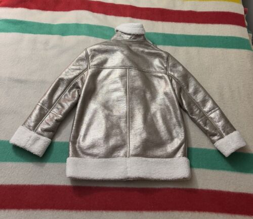 Women’s Gap Metallic Silver Gold Sherpa Biker Jacket Size Small Soft Astro Biker - Picture 2 of 21