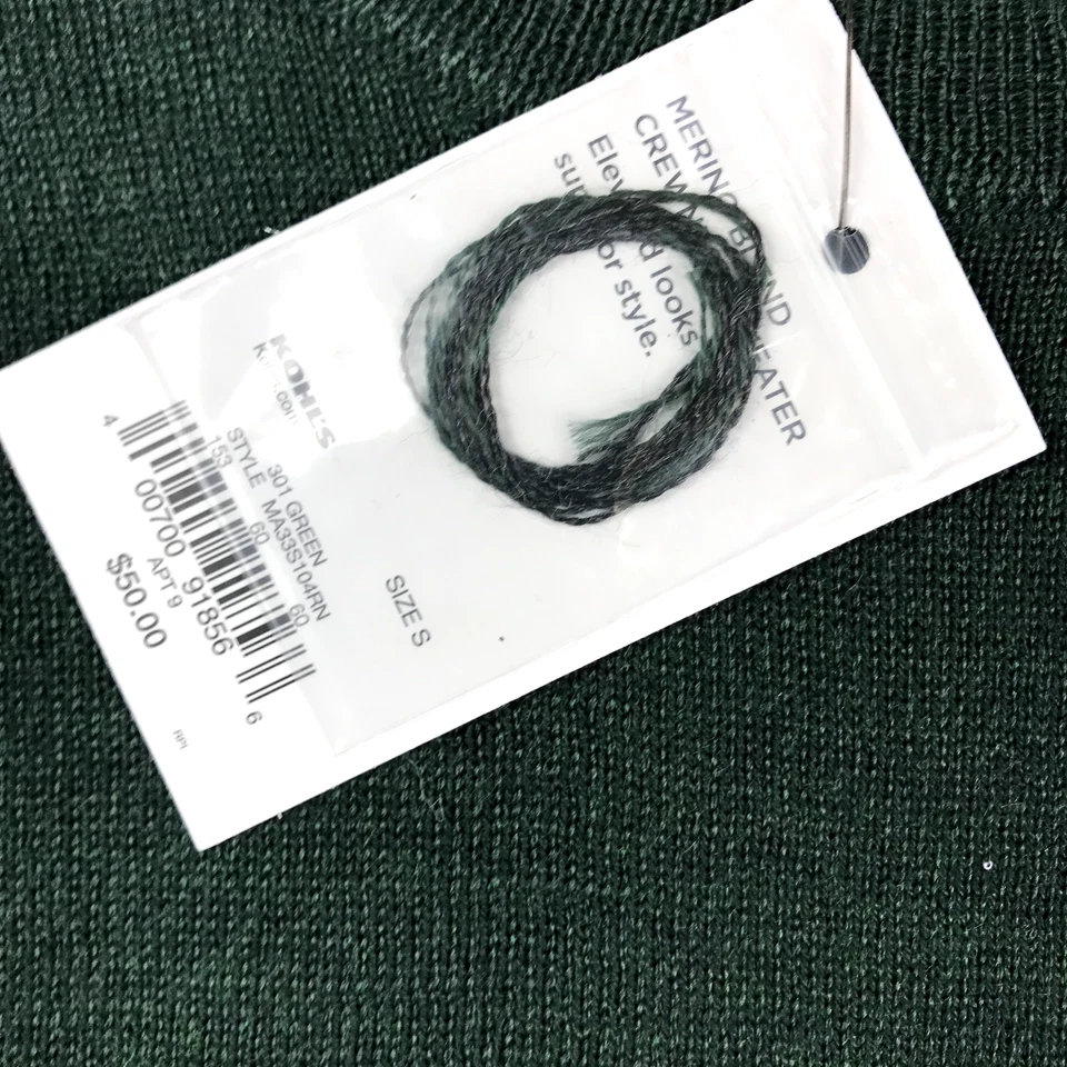 Apt 9 Sweater Mens Small Gray Green Merino Wool Blend Crew Neck Pullover NWT - Image 3 of 4