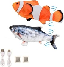 Interactive Cat Toys 2 Pack Flapping Fish USB Rechargeable Plush Toy
