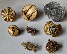 8 Vintage Foreign Military Fire Fighter Boy Scout kerchief badge button pin Lot