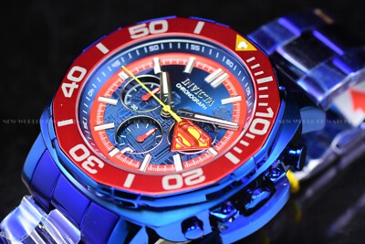 Rare Invicta DC Comics Superman 48mm Chronograp Limited Edition Blue Men's Watch