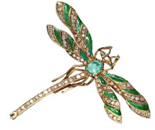 1.70ct Natural Round Diamond 14k Solid Yellow Gold Emerald DragonFly Brooch Pin