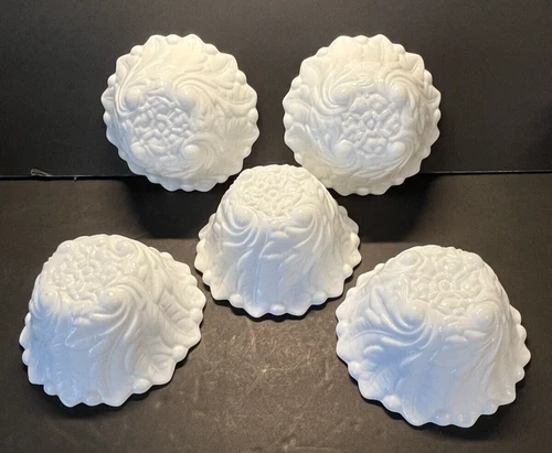 INDIANA White Milk Glass Set of 5 WILD ROSE Pattern BOWLS Candy Dishes VINTAGE