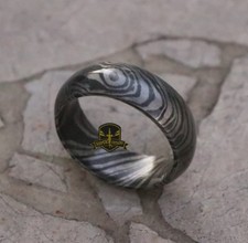 Genuine 8mm Handcrafted Damascus Steel Stainless Steel Men's Wedding Band"Tiger"