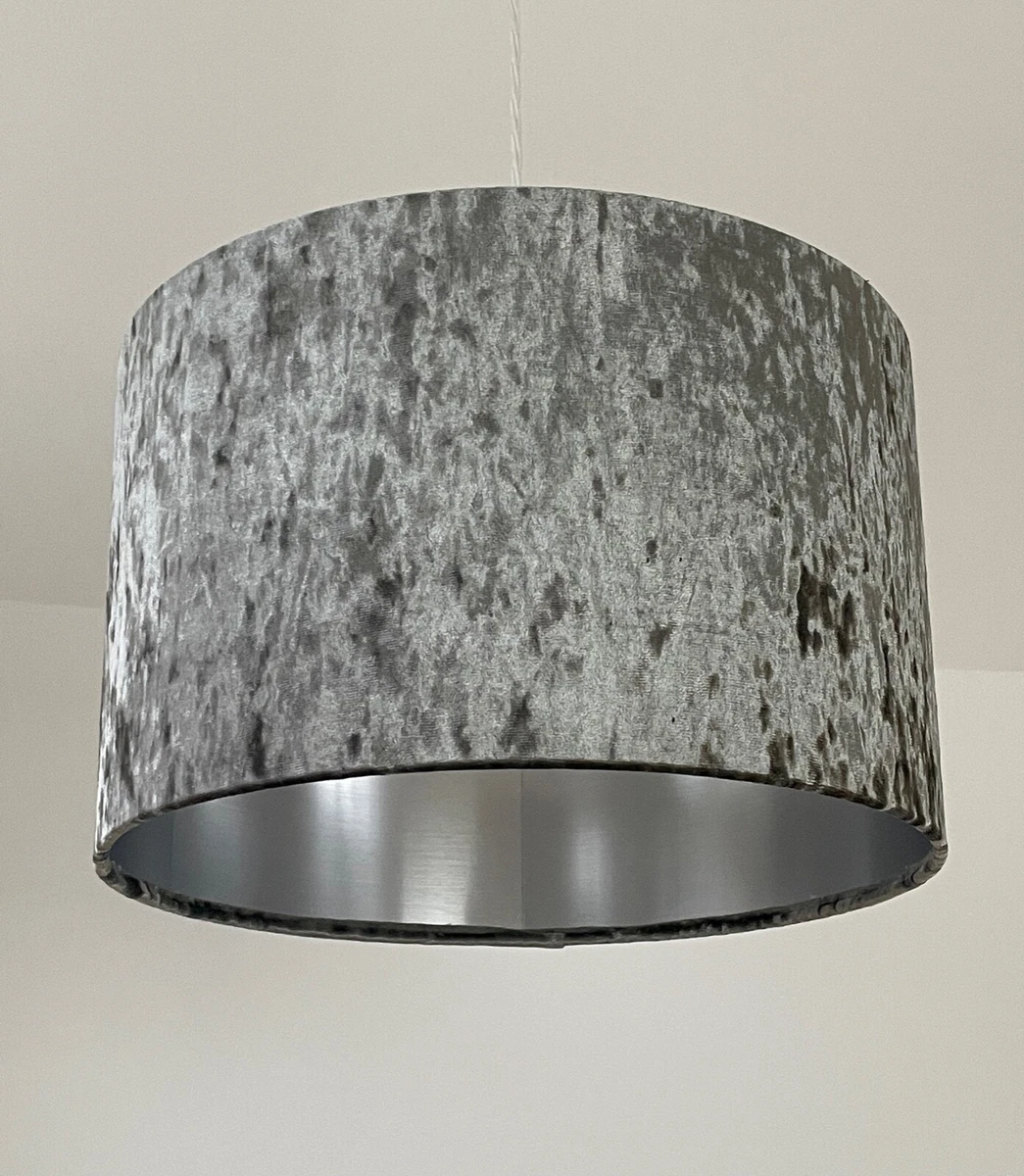 Lampshade Steel Grey Crushed Velvet Brushed Silver Drum Light