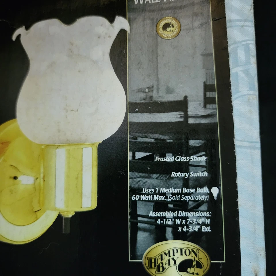 Hampton Bay 1 лампа латунная отделка бра матовый стеклянный абажур поворотный переключатель - Изображение 2 из 4