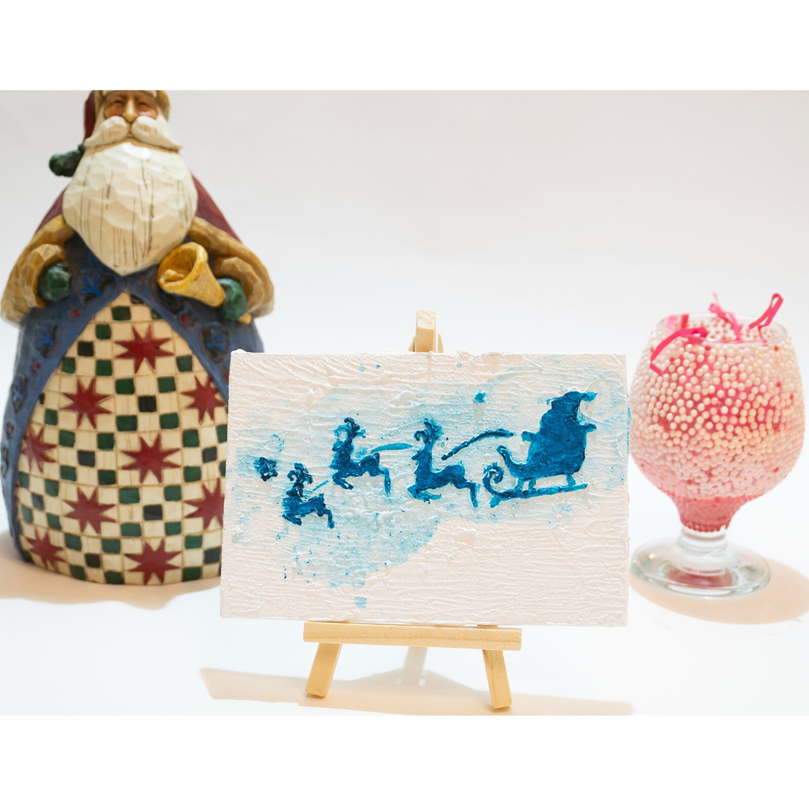 Santa Claus Painting Retro Santa Original Art Sleigh Wall Art Reindeer by Marina